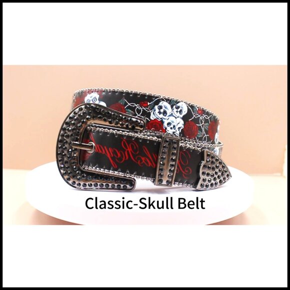 Skull Rhinestone Western Belt Y2K Goth Punk Emo Cowboy Cowgirl Unisex